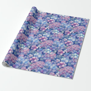 Papel De Presente Hydrangeas Azuis Rosa Floral em Bloom