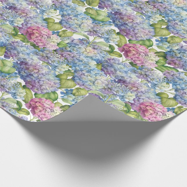 Papel De Presente Hydrangeas Azuis Rosa no Bloom Floral (Ponta)