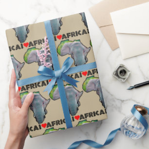 Papel De Presente I Heart Africa Map Black Elephant Bull
