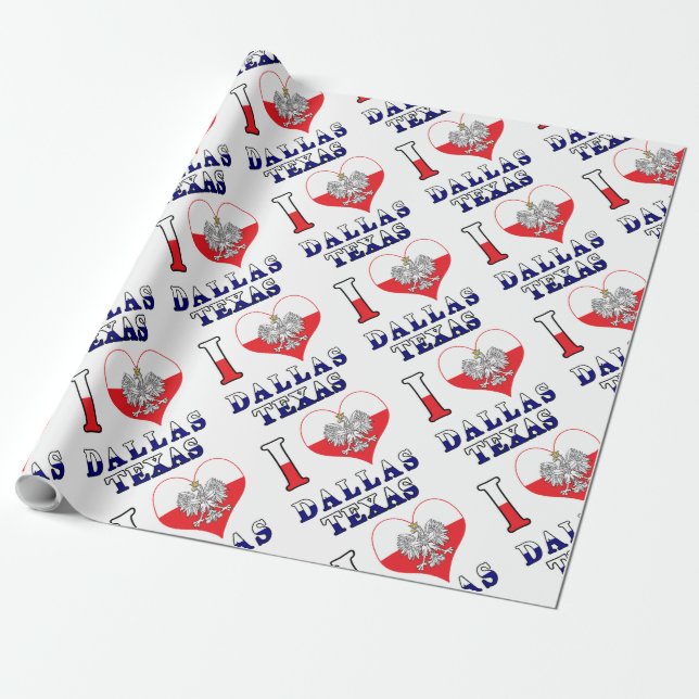 Papel De Presente I Heart Love Dallas Texas (Desenrolado)