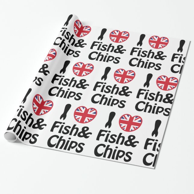 Papel De Presente I Heart [Love] Fish & Chips Wrapper Paper (Desenrolado)
