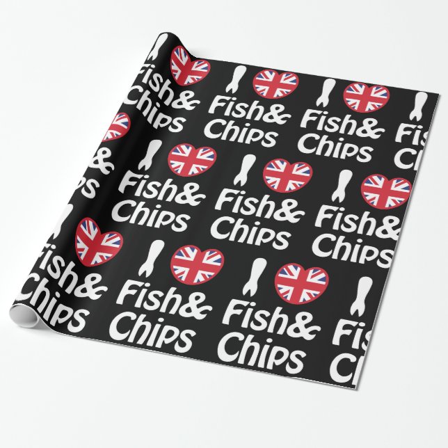 Papel De Presente I Heart [Love] Fish & Chips Wrapper Paper (Desenrolado)