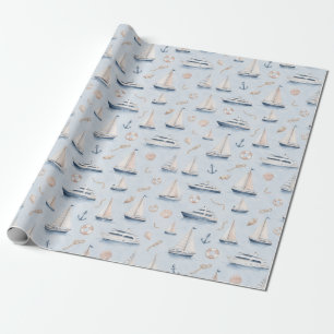 Papel De Presente Iate de veleiro azul presente de aquarela náutica