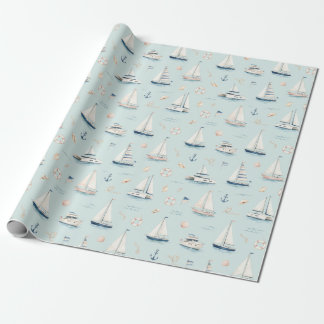 Papel De Presente Iate de velejar Aquarela Oceano Presente