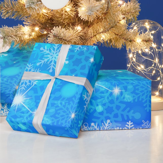 Papel De Presente Ice and Snow, blue, white Christmas pattern (Feriados)