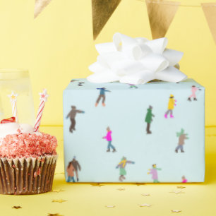 Papel De Presente Ice Skater No Lago │ Pista de gelo no Natal