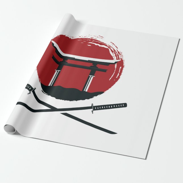 Papel De Presente Ícone da espada Samurai com a vinheta de desenho a (Desenrolado)