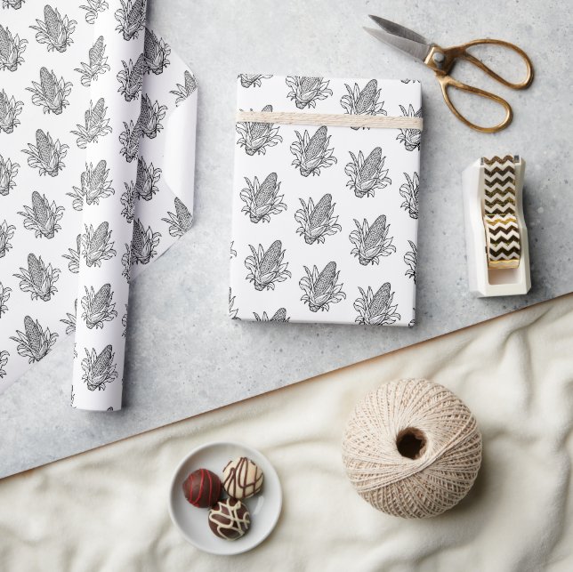 Papel De Presente ícone de espiga de milho doce preto e branco (Artesanato)