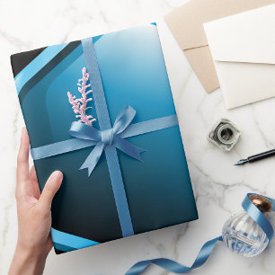 Papel De Presente Ícone Hexágono Azul Brilhante Geométrico Moderno