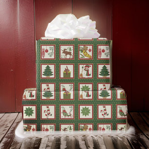 Papel De Presente Ícones clássicos de colagem de Natal