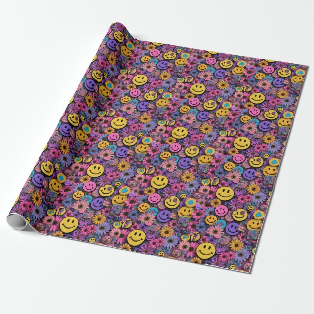 Papel De Presente Ícones de carinhas sorridentes em camadas de desig (Desenrolado)