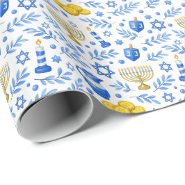 Papel De Presente Ícones de celebração do Hanukkah 
