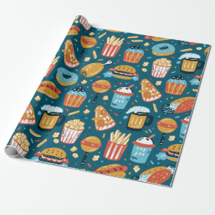 Papel De Presente ícones de Comida rápida do vintage Padrão sem f