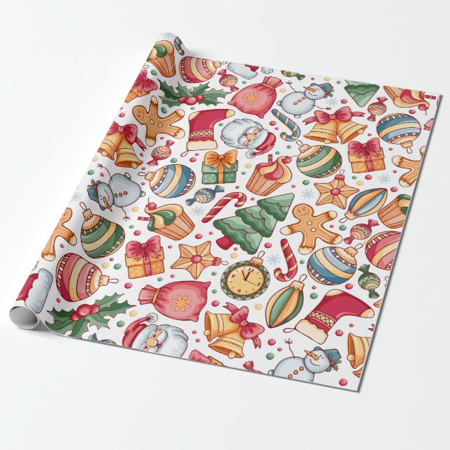 Papel De Presente Ícones de Mini Feriado de Natal Festivo (Desenrolado)