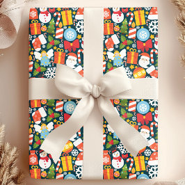Papel De Presente Ícones de Natal e Papai Noel para Férias Adoráveis
