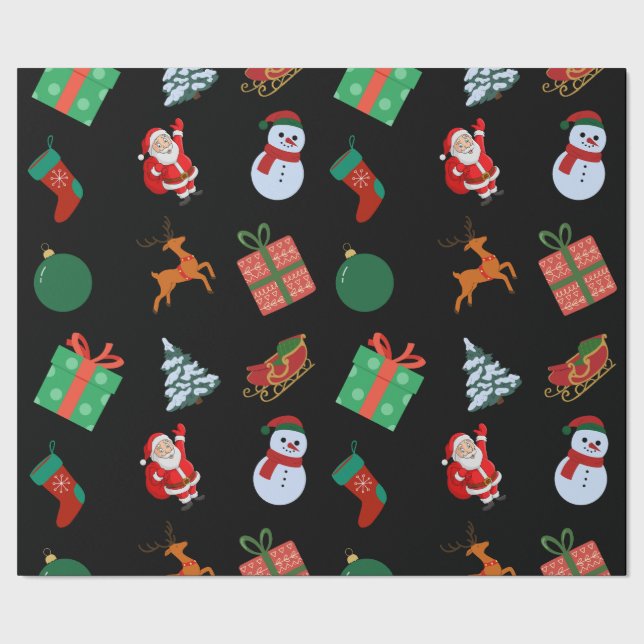 Papel De Presente Ícones do Natal Negro (Barra)