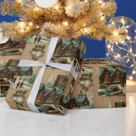 Papel De Presente Igreja de Natal Carolas Vitorianas Sinais Cristãos