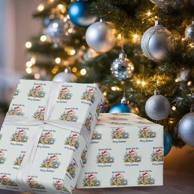 Papel De Presente Iguana quer um Feliz Natal (Iguana wish you a merry christmas light green gift wrap
)