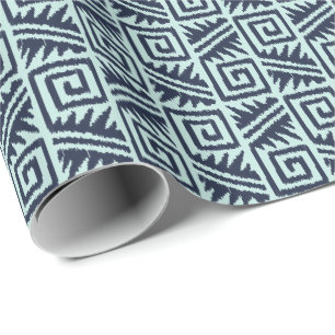 Papel De Presente Ikat Asteca Tribal - Índigo e Azul Claro