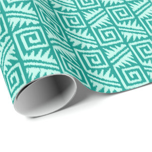 Papel De Presente Ikat Asteca Tribal - Turquesa e Água