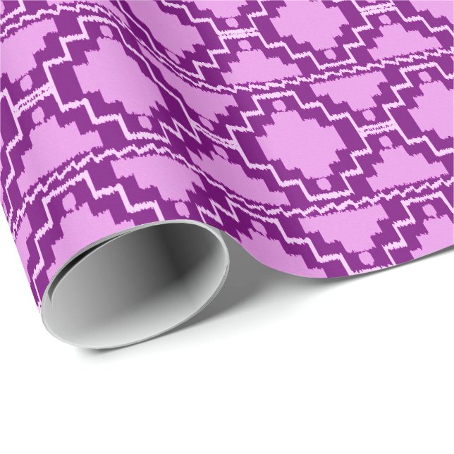 Papel De Presente Ikat Aztec Tribal - Ametist Roxo e Violet (Ponta do rolo)