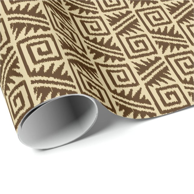 Papel De Presente Ikat Aztec Tribal - Brown Escuro e Tan (Ponta do rolo)