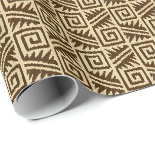 Papel De Presente Ikat Aztec Tribal - Castanho Escuro e Tan