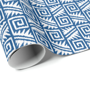 Papel De Presente Ikat Aztec Tribal - Cobalt Azul e Branco