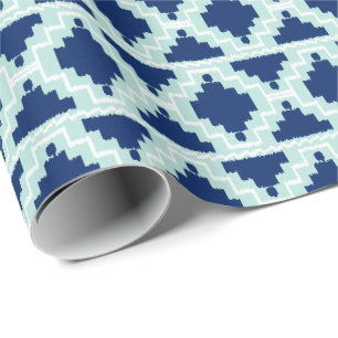 Papel De Presente Ikat Aztec Tribal - Indigo e azul claro