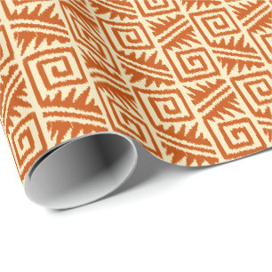 Papel De Presente Ikat Aztec Tribal - Mandarim e laranja claro