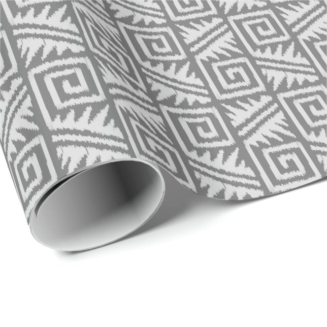 Papel De Presente Ikat Aztec Tribal - Sombras de Cinzas/Cinzas (Ponta do rolo)