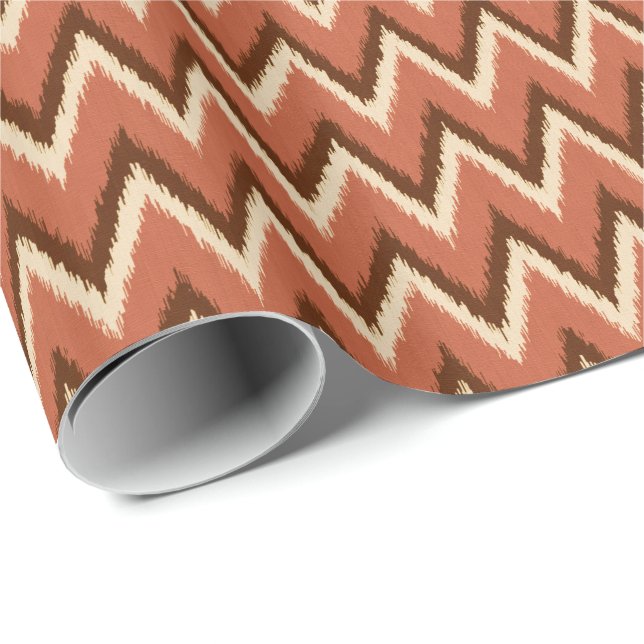 Papel De Presente Ikat Chevron Stripes - Ferrugem, castanha e bege (Ponta do rolo)