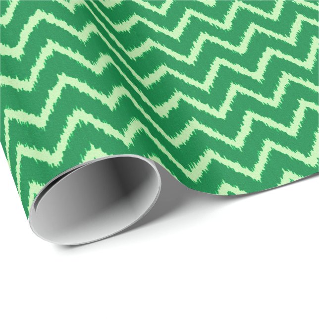 Papel De Presente Ikat Chevrons - Pinho e verde-claro (Ponta do rolo)