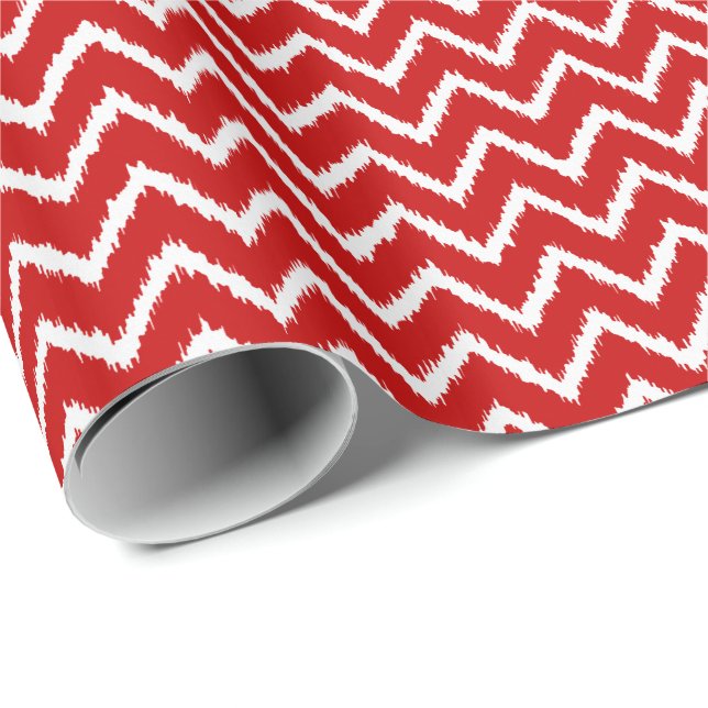 Papel De Presente Ikat Chevrons - Vermelho profundo e branco (Ponta do rolo)