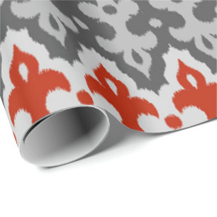 Papel De Presente Ikat Damask, Graphite Cinza e Red