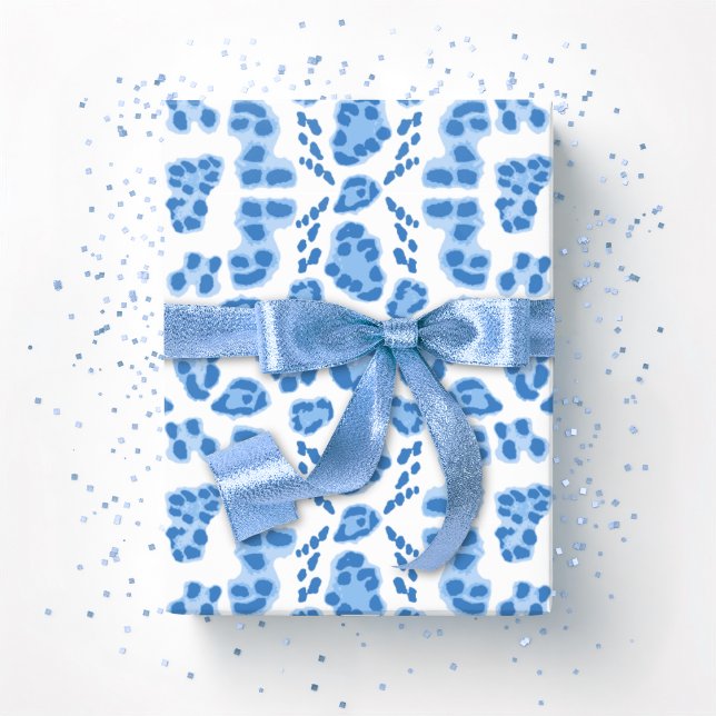 Papel De Presente Ikat de Leopardo em Porcelana Azul (Criador carregado)