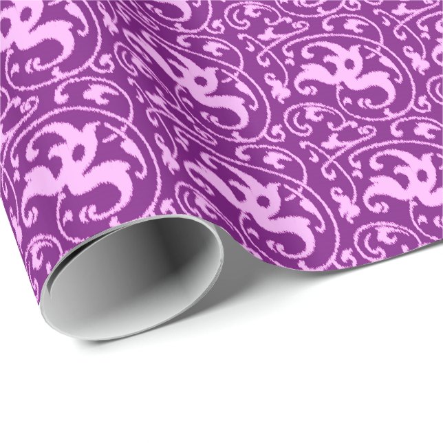 Papel De Presente Ikat Floral Damask - Orquídea e Roxo (Ponta do rolo)