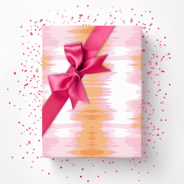 Papel De Presente Ikat Iridescente em Rosa e Laranja (Criador carregado)