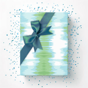 Papel De Presente Ikat Iridescente em Verde e Água