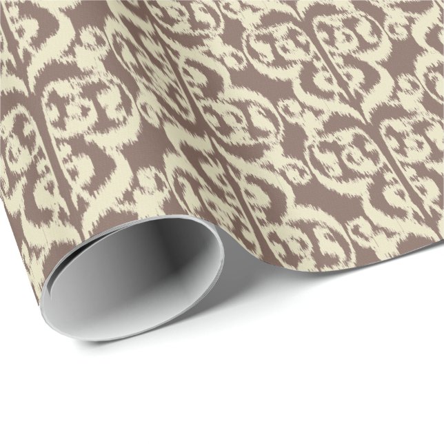 Papel De Presente Ikat Moorish Damask - bege e taupe (Ponta do rolo)