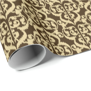 Papel De Presente Ikat Moorish Damask - marrom chocolate e bege