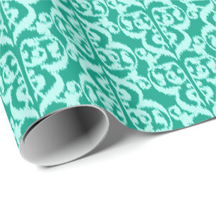 Papel De Presente Ikat Moorish Damask - pavão e aqua