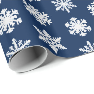 Papel De Presente Íkat Snowflakes - Marinho branco e escuro Azul
