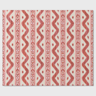 Papel De Presente Ikat Vermelho Tijolo, Listra Tecida em Creme