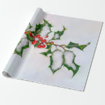 Papel De Presente Ilex Red Christmas Holly Berries na neve de invern<br><div class="desc">Morangos vermelhos sagrados de natal,  Ilex aquifolium,  em um galho com folhas verdes espinosas cobertas de neve em um dia frio de dezembro no inverno. Este papel de embrulho é uma ideia de presente de Natal para amantes da natureza. Foto de Katho Menden.</div>