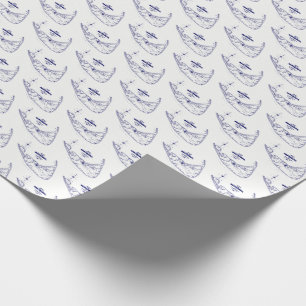 Papel De Presente Ilha Nantucket MA Mapa Antigo Azul Marinho