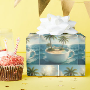 Papel De Presente Ilha Tropical Com Rede de Descanso numa Xícara