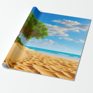 Papel De Presente Ilha Tropical Deserta Praia Arenosa