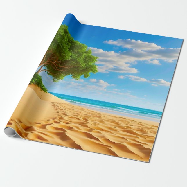 Papel De Presente Ilha Tropical Deserta Praia Arenosa (Desenrolado)