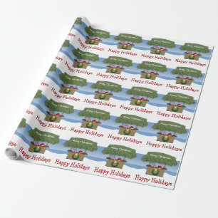 Papel De Presente Ilha Tropical Tiki Hut Beach Merry Christmas